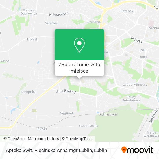 Mapa Apteka Świt. Pięcińska Anna mgr Lublin