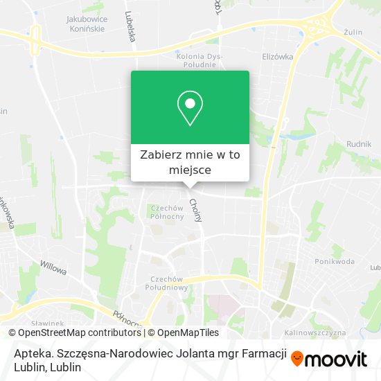 Mapa Apteka. Szczęsna-Narodowiec Jolanta mgr Farmacji Lublin