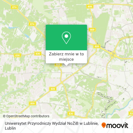 Mapa Uniwersytet Przyrodniczy Wydział NoŻiB w Lublinie