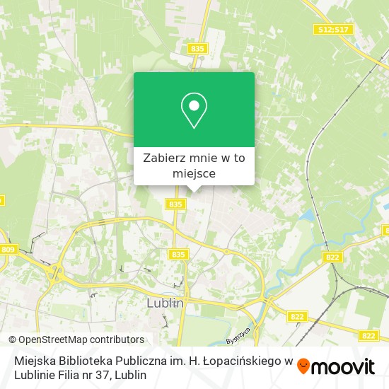 Mapa Miejska Biblioteka Publiczna im. H. Łopacińskiego w Lublinie Filia nr 37