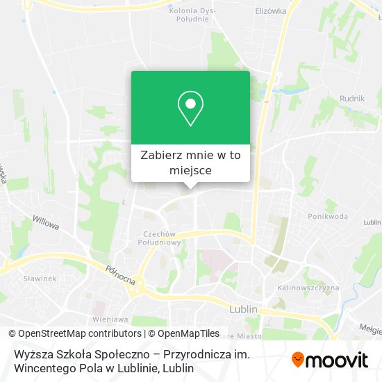 Mapa Wyższa Szkoła Społeczno – Przyrodnicza im. Wincentego Pola w Lublinie