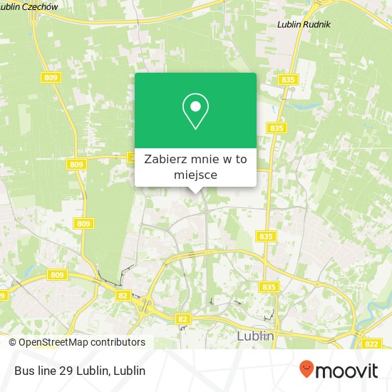 Mapa Bus line 29 Lublin