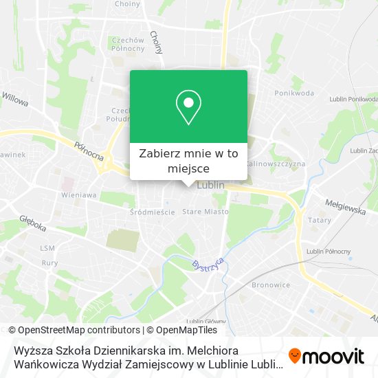 Mapa Wyższa Szkoła Dziennikarska im. Melchiora Wańkowicza Wydział Zamiejscowy w Lublinie Lublin