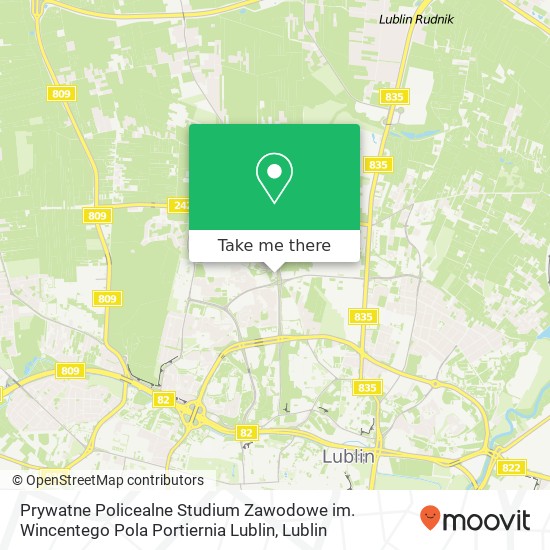 Mapa Prywatne Policealne Studium Zawodowe im. Wincentego Pola Portiernia Lublin
