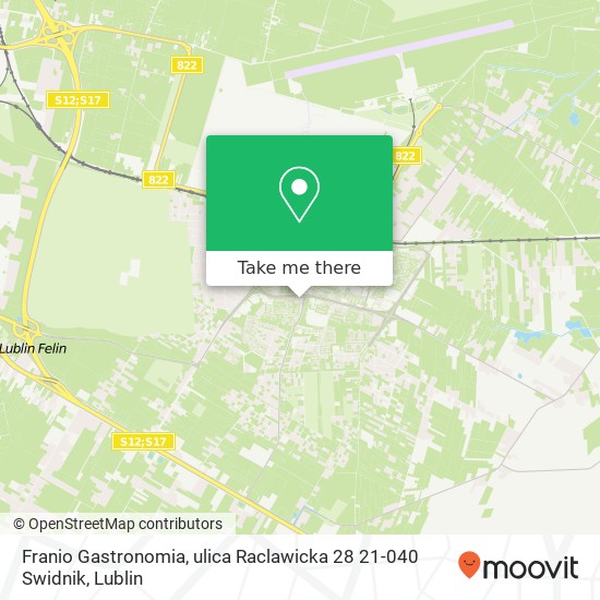 Mapa Franio Gastronomia, ulica Raclawicka 28 21-040 Swidnik