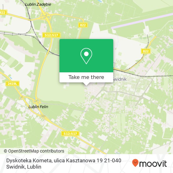 Mapa Dyskoteka Kometa, ulica Kasztanowa 19 21-040 Swidnik