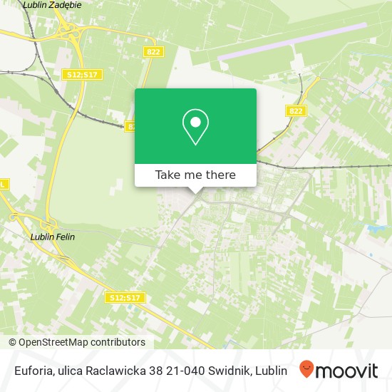 Mapa Euforia, ulica Raclawicka 38 21-040 Swidnik
