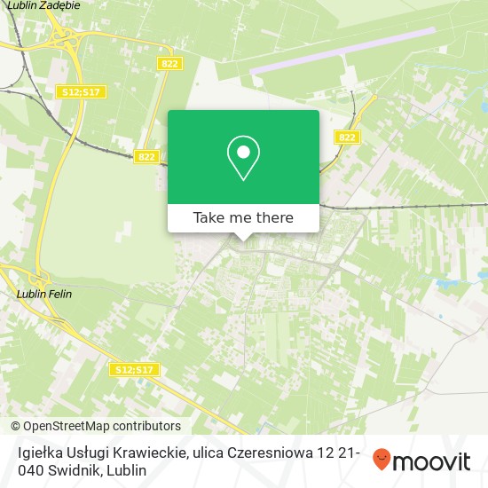 Mapa Igiełka Usługi Krawieckie, ulica Czeresniowa 12 21-040 Swidnik