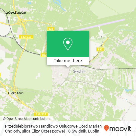 Mapa Przedsiebiorstwo Handlowo Uslugowe Cord Marian Cholody, ulica Elizy Orzeszkowej 18 Swidnik