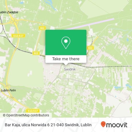 Mapa Bar Kaja, ulica Norwida 6 21-040 Swidnik