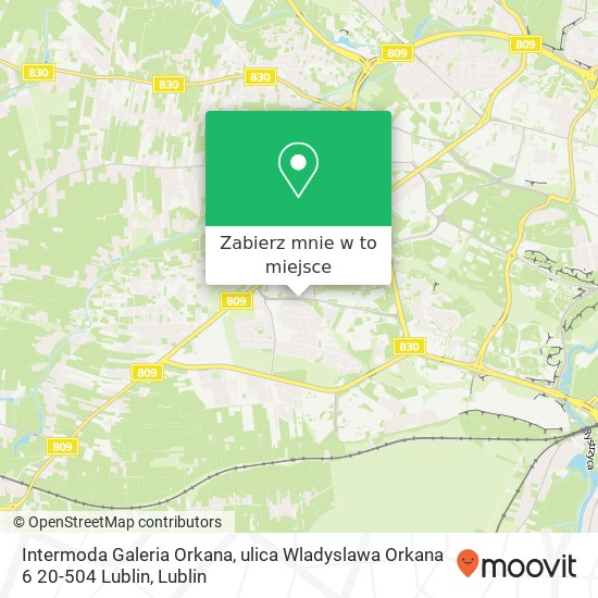 Mapa Intermoda Galeria Orkana, ulica Wladyslawa Orkana 6 20-504 Lublin