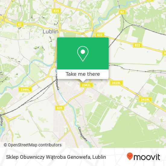 Mapa Sklep Obuwniczy Wątroba Genowefa, ulica Droga Meczennikow Majdanka 24 20-319 Lublin