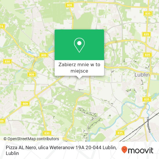 Mapa Pizza AL Nero, ulica Weteranow 19A 20-044 Lublin