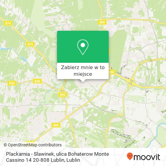 Mapa Plackarnia - Slawinek, ulica Bohaterow Monte Cassino 14 20-808 Lublin