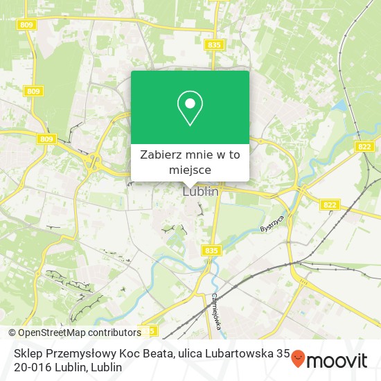 Mapa Sklep Przemysłowy Koc Beata, ulica Lubartowska 35 20-016 Lublin