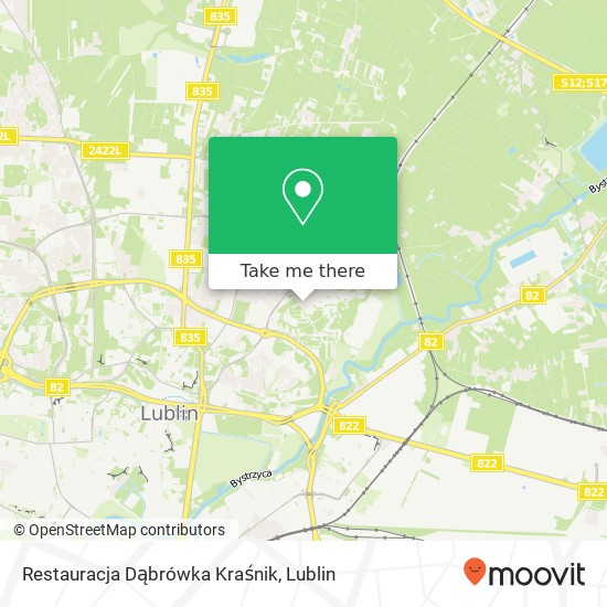 Mapa Restauracja Dąbrówka Kraśnik, ulica Modrzewiowa 20-138 Lublin