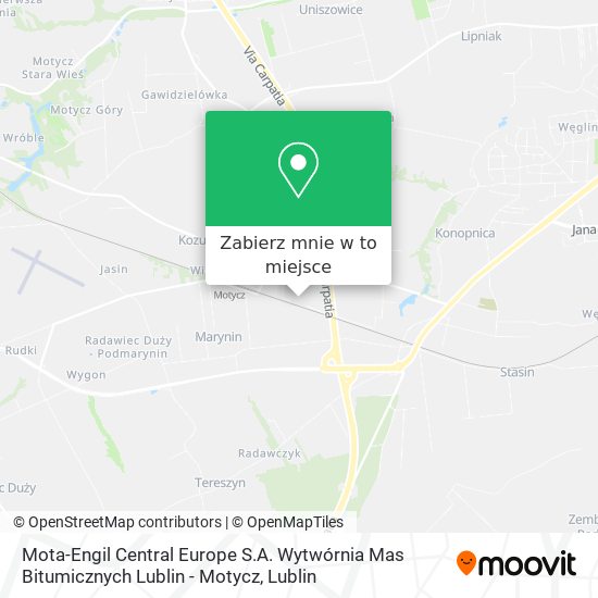 Mapa Mota-Engil Central Europe S.A. Wytwórnia Mas Bitumicznych Lublin - Motycz