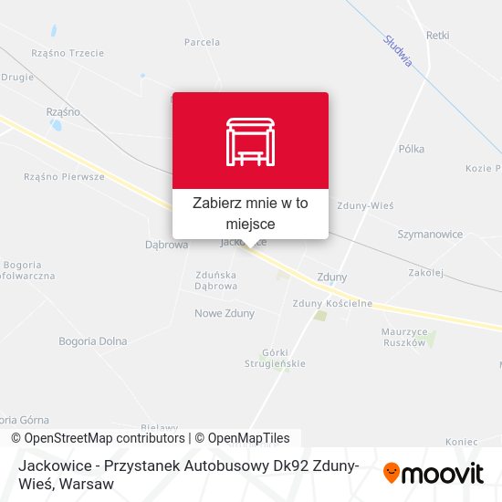 Mapa Jackowice - Przystanek Autobusowy Dk92 Zduny-Wieś