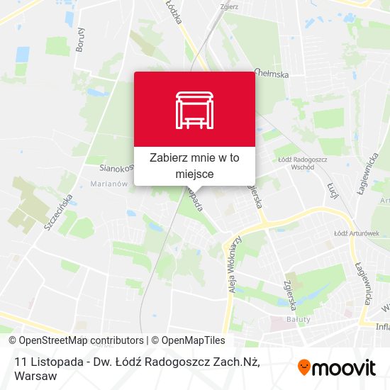 Mapa 11 Listopada - Dw. Łódź Radogoszcz Zach.Nż