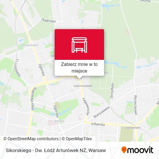 Mapa Sikorskiego - Dw. Łódź Arturówek NŻ