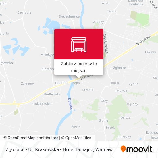 Mapa Zgłobice - Ul. Krakowska - Hotel Dunajec