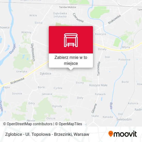 Mapa Zgłobice - Ul. Topolowa - Brzezinki