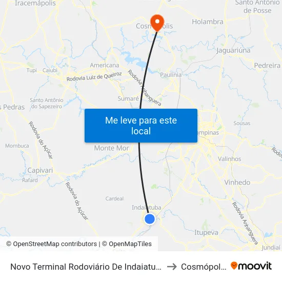 Novo Terminal Rodoviário De Indaiatuba to Cosmópolis map
