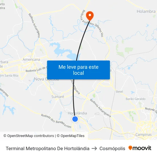 Terminal Metropolitano De Hortolândia to Cosmópolis map