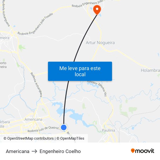 Americana to Engenheiro Coelho map