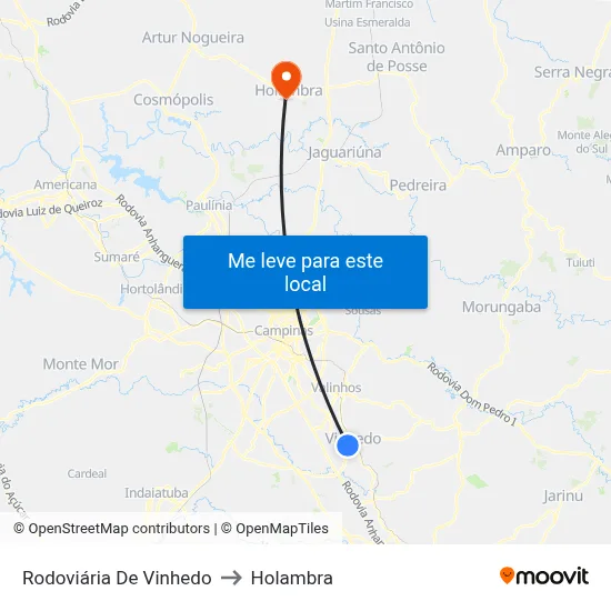 Rodoviária De Vinhedo to Holambra map