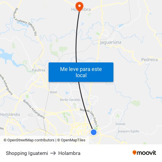 Shopping Iguatemi to Holambra map