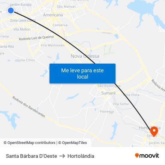 Santa Bárbara D'Oeste to Hortolândia map
