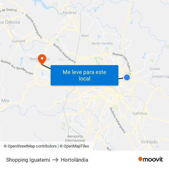 Shopping Iguatemi to Hortolândia map