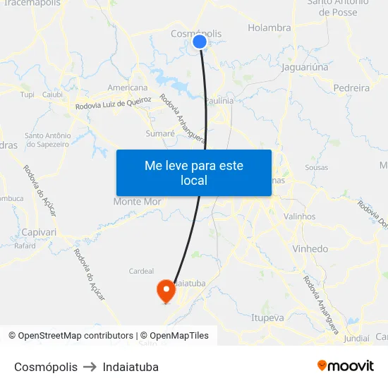 Cosmópolis to Indaiatuba map
