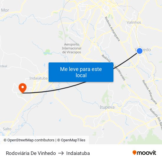 Rodoviária De Vinhedo to Indaiatuba map