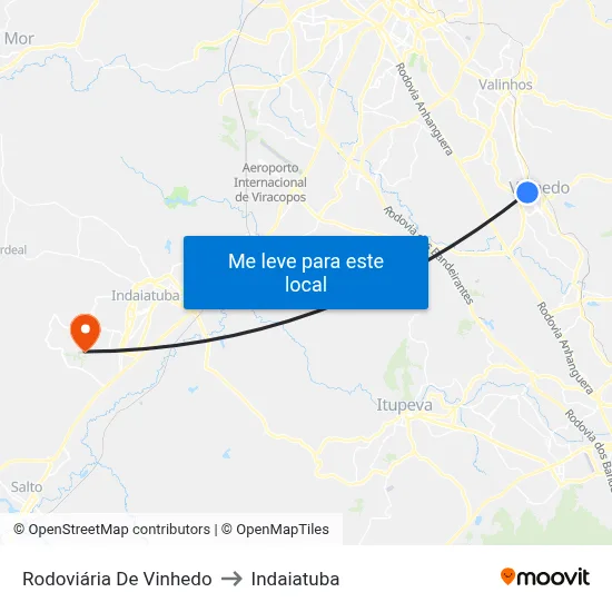 Rodoviária De Vinhedo to Indaiatuba map