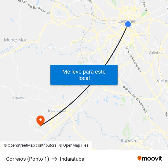 Correios (Ponto 1) to Indaiatuba map