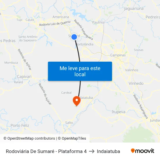 Rodoviária De Sumaré - Plataforma 4 to Indaiatuba map