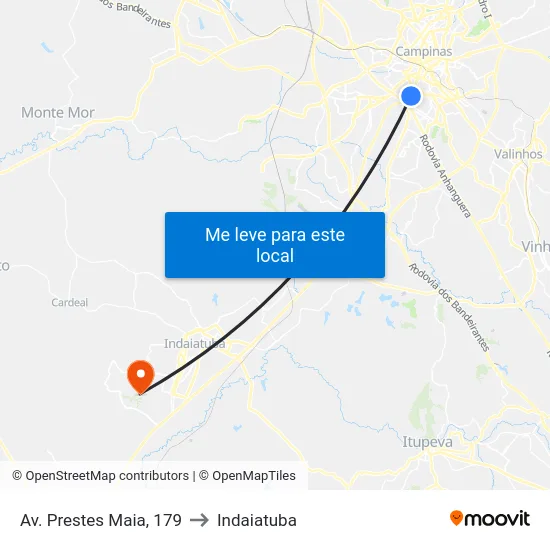 Av. Prestes Maia, 179 to Indaiatuba map
