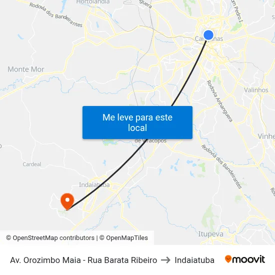 Av. Orozimbo Maia - Rua Barata Ribeiro to Indaiatuba map