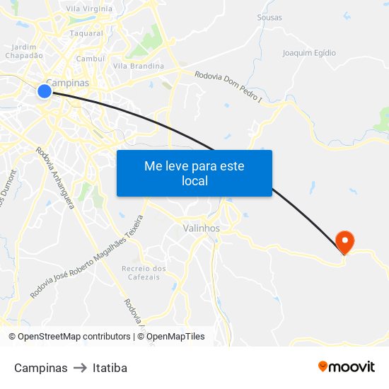 Campinas to Itatiba map