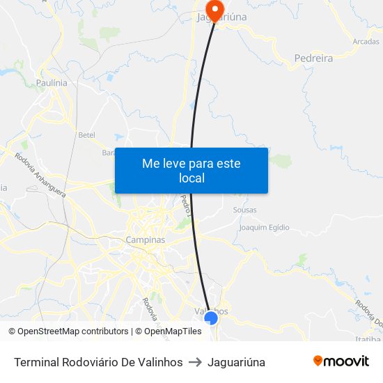 Terminal Rodoviário De Valinhos to Jaguariúna map