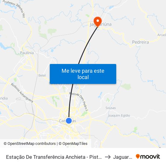 Estação De Transferência Anchieta - Pista Interna (1) to Jaguariúna map