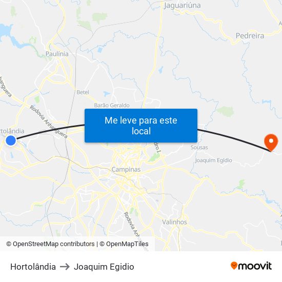 Hortolândia to Joaquim Egidio map