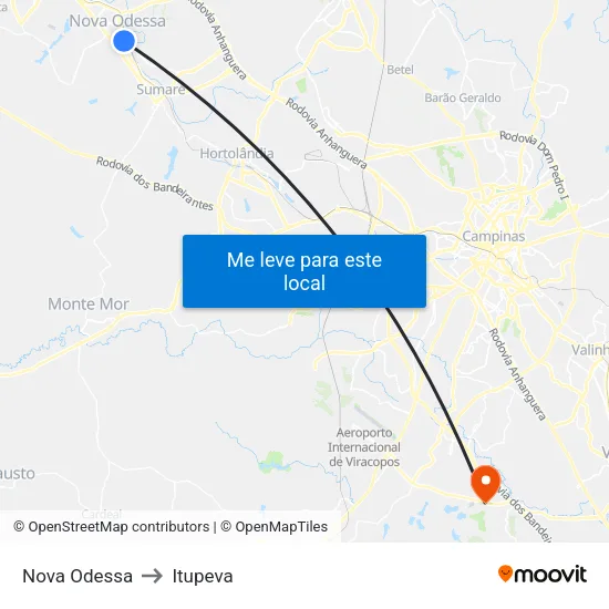 Nova Odessa to Itupeva map