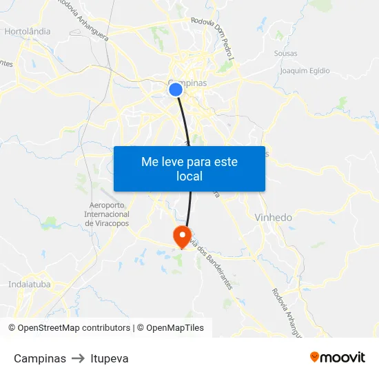 Campinas to Itupeva map