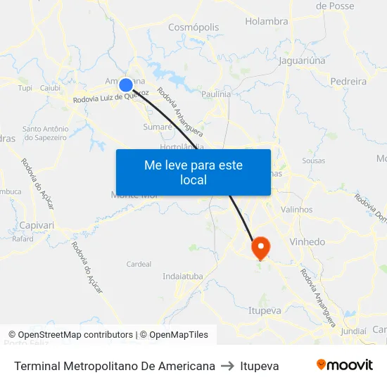 Terminal Metropolitano De Americana to Itupeva map