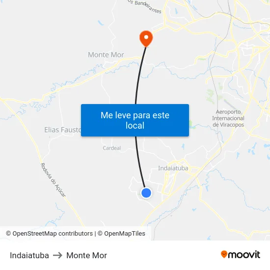 Indaiatuba to Monte Mor map