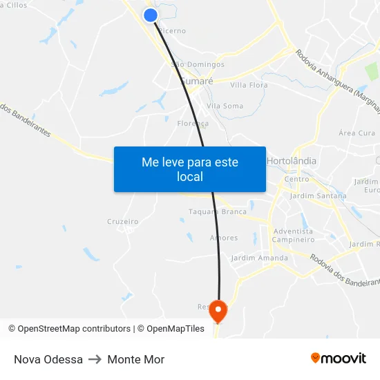 Nova Odessa to Monte Mor map