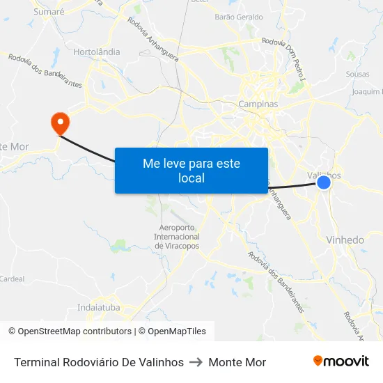 Terminal Rodoviário De Valinhos to Monte Mor map